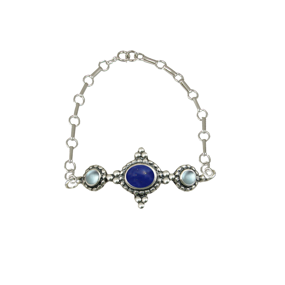 Sterling Silver Gemstone Adjustable Chain Bracelet With Lapis Lazuli